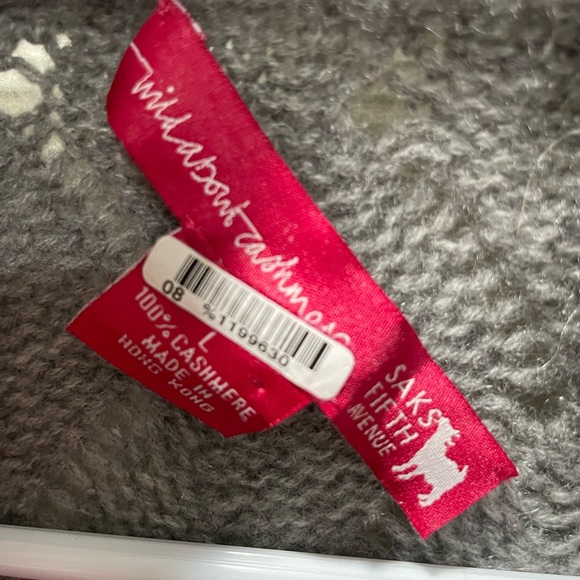 Saks Fifth Avenue 100% cashmere Gray Open-Front Cardigan, size large - Picture 4 of 4